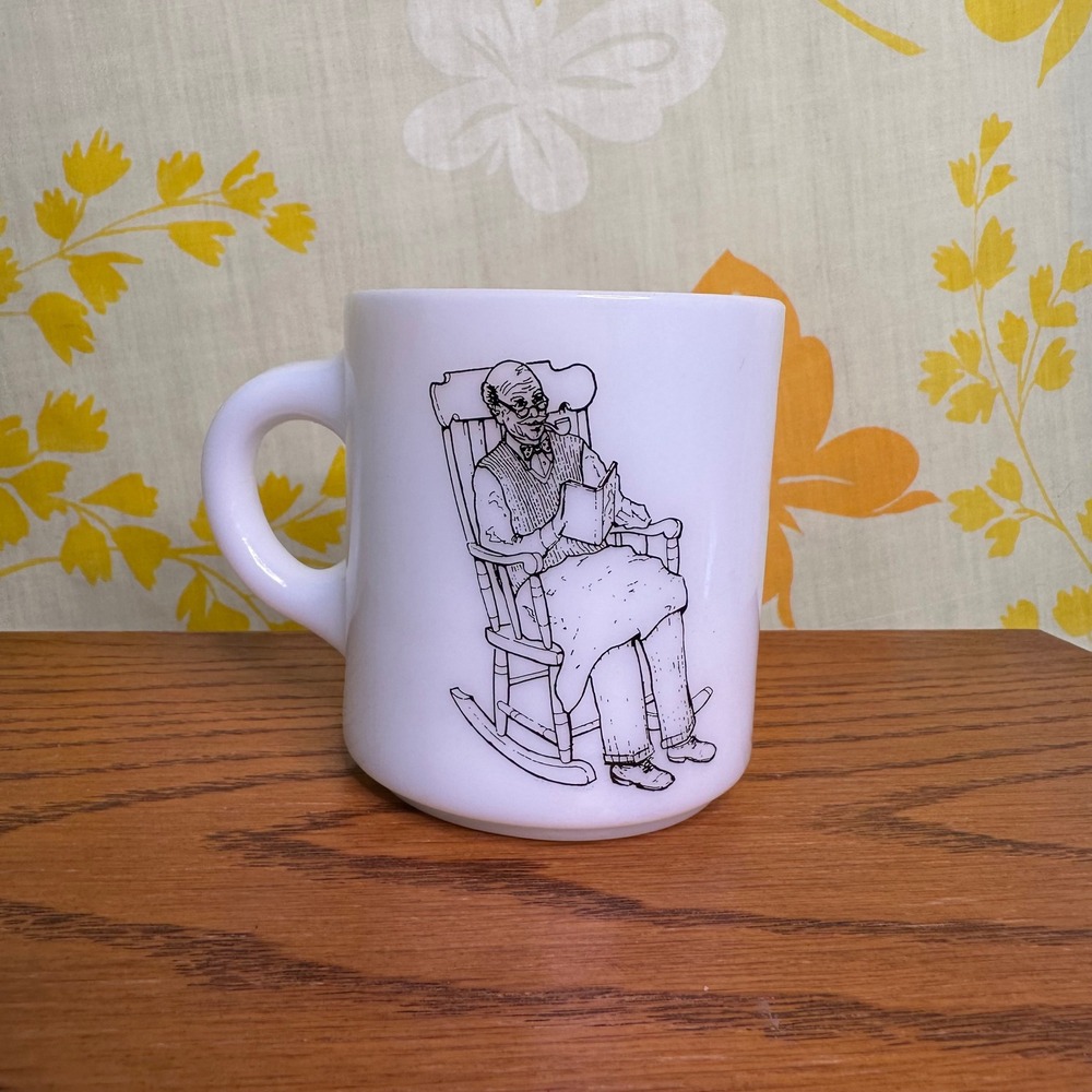 Vintage Milk Glass Grandfather Rocking Chair Poem Coffee Mug Grandpacore 8 oz